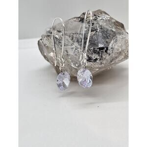 Handmade Oval Grey Faceted CZ Drop Earrings Silver Hypoallergenic Unique Boho